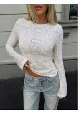 Women's Cream Open-Knit Long Sleeve Sweater Top